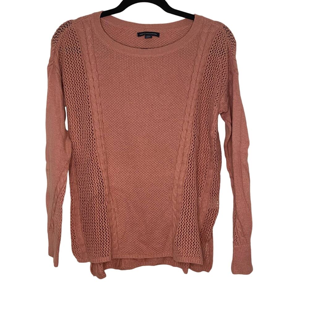American Eagle Pink Knit Sweater Size Small Open Knit Preppy Comfycore